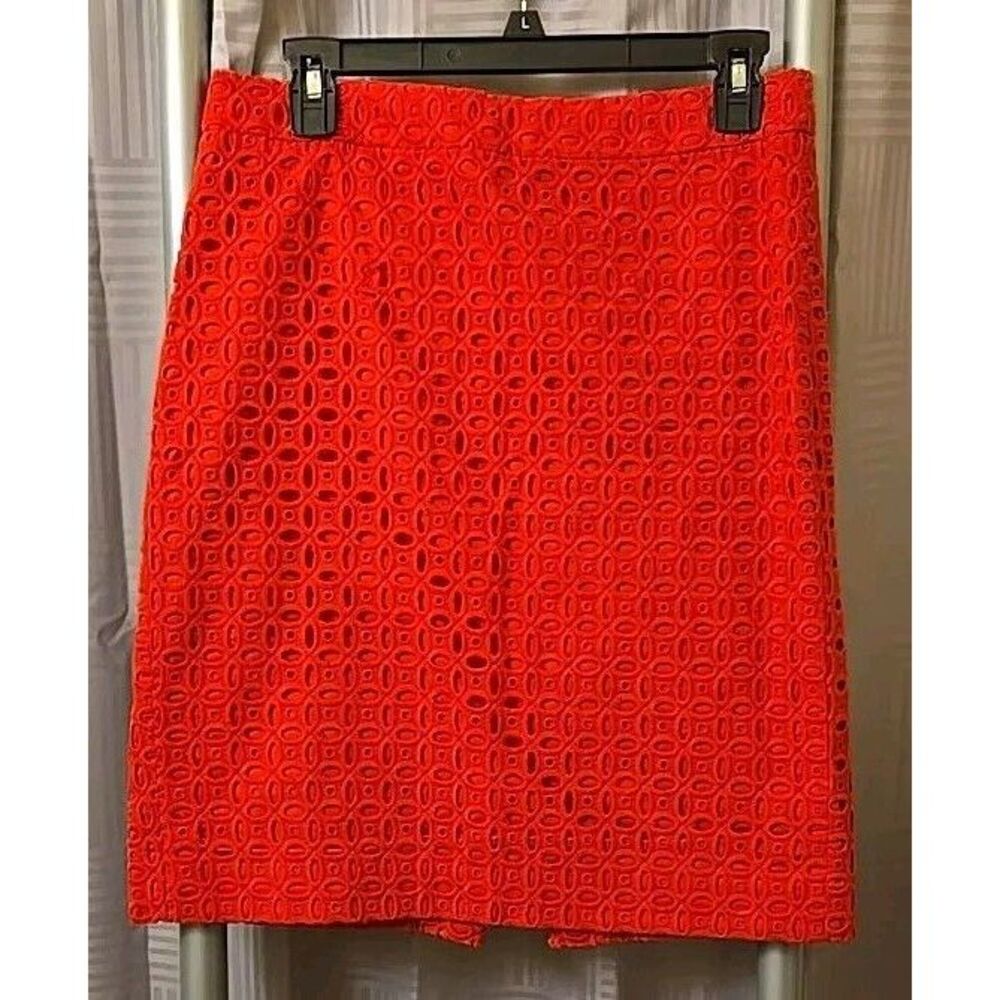 J Crew No. 2 Pencil Straight Skirt Ultra Eyelet Red SZ 4 Classic Lined